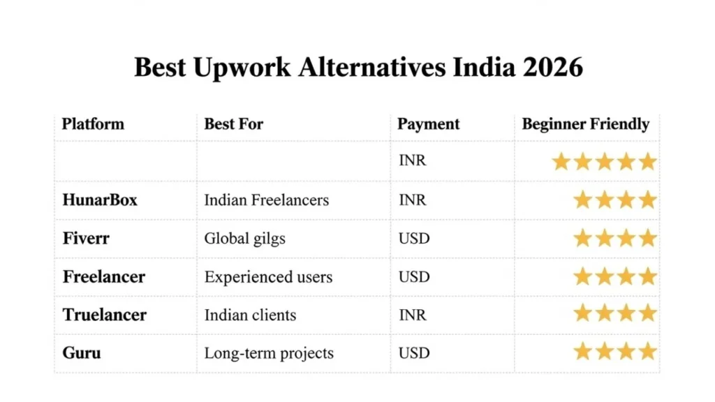 5 Best Upwork Alternatives India 2026 – (Best for Beginners) 2 Best Upwork Alternatives India 2026 hunarbox