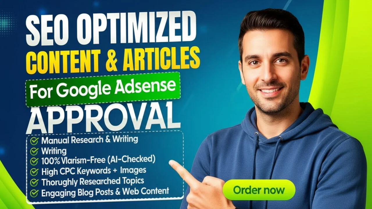write 30 SEO friendly articles for quick google adsense approval