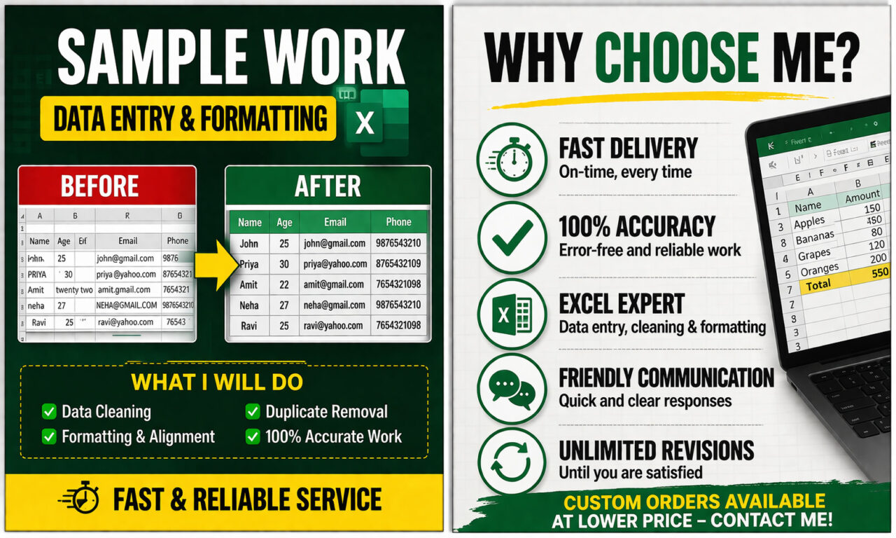 I will do data entry, excel work and copy paste