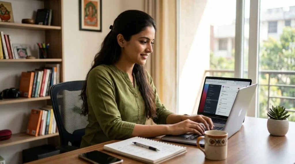Indian woman working from home Freelancer