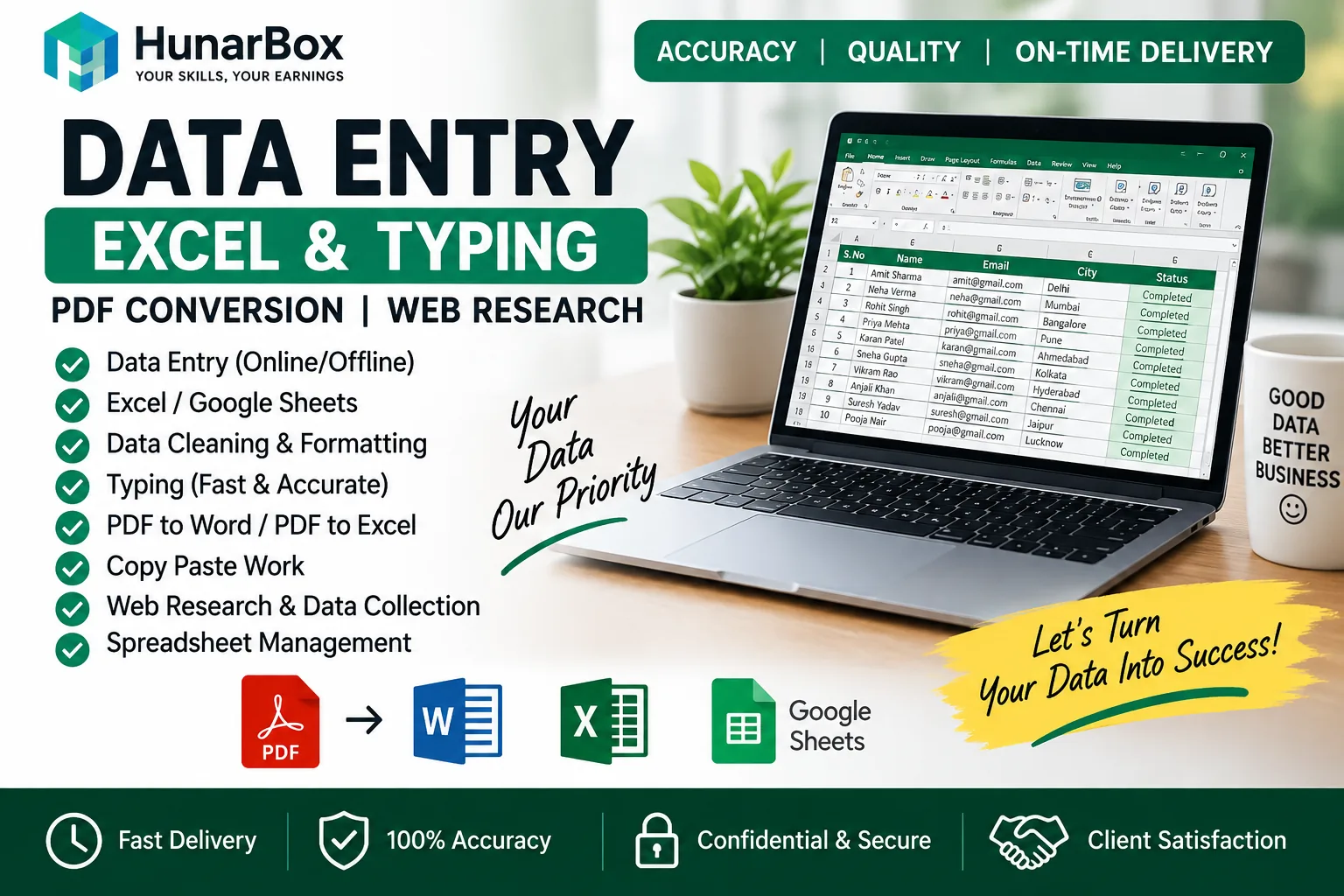 I will do professional data entry, Excel, typing and data cleaning