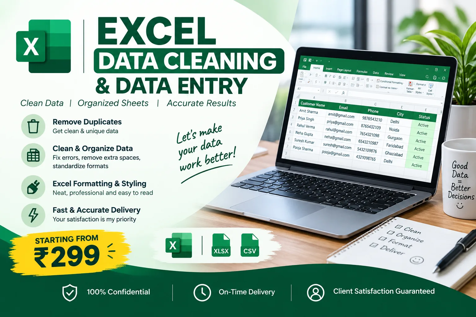 I will clean, organize and format your Excel data